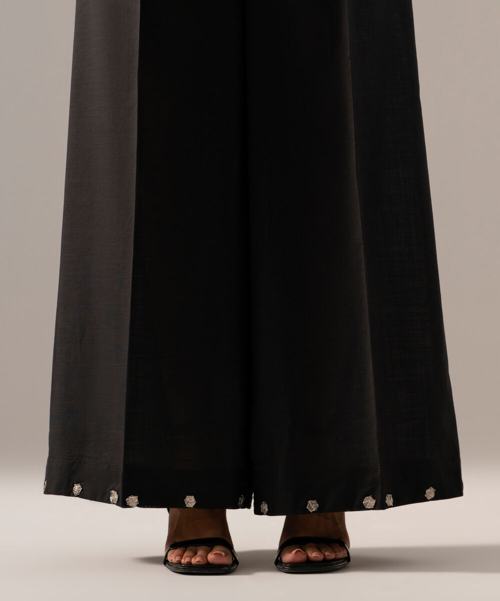 Women's RTW Cross Hatch Solid Black Flared Pants