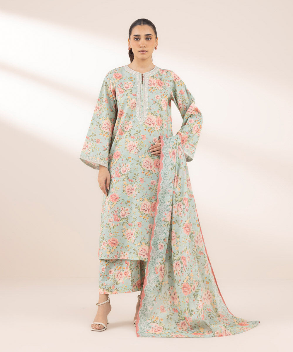 Women's RTW Lawn Multi Embroidered A-Line Shirt