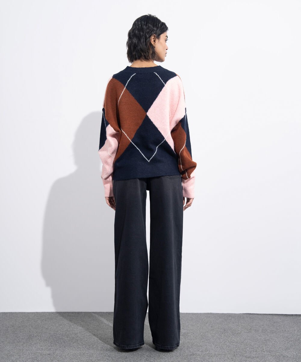 Women's Western Wear Multi Oversized Diamond Knit Sweater