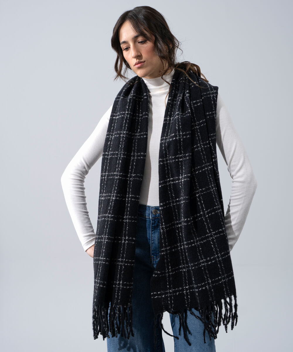 Women's Western Wear Black Polyester Textured Woolen Scarf