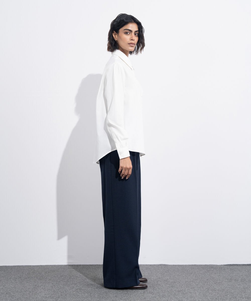 Women's Western Wear White Regular-Fit Oxford Shirt