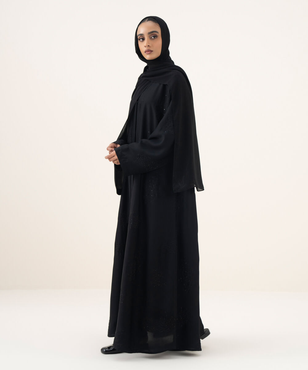 Women's black button through Abaya set