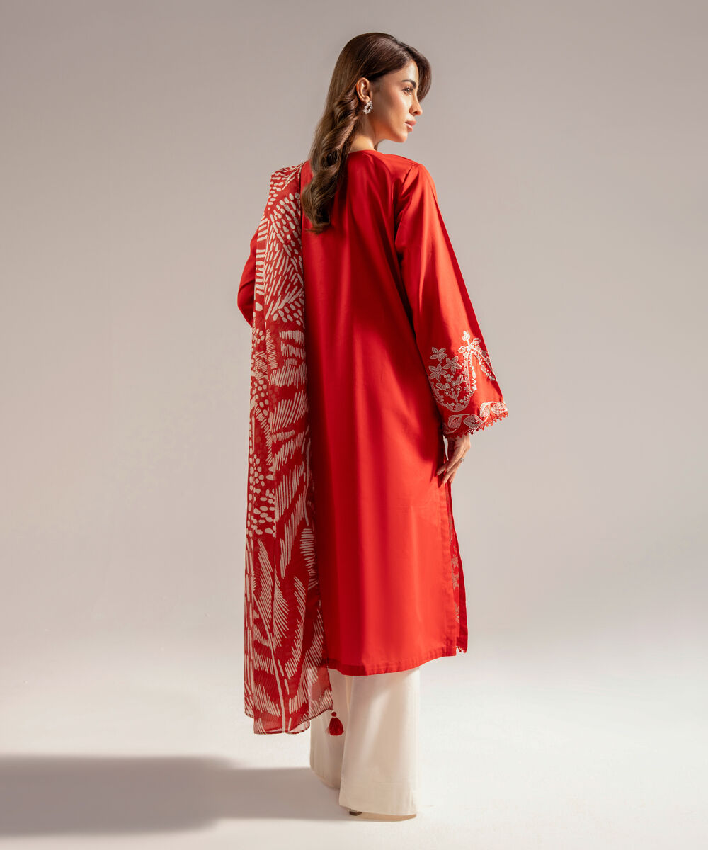 Women's RTW Cambric Embroidered Rust 2 Piece Suit