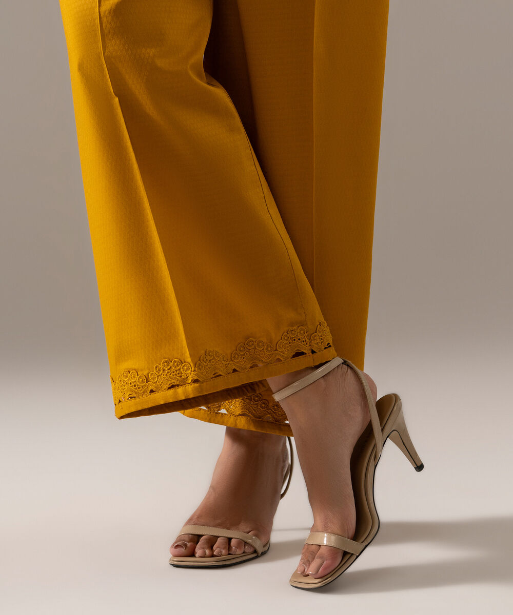 Women's RTW Dobby Solid Mustard Yellow Culottes