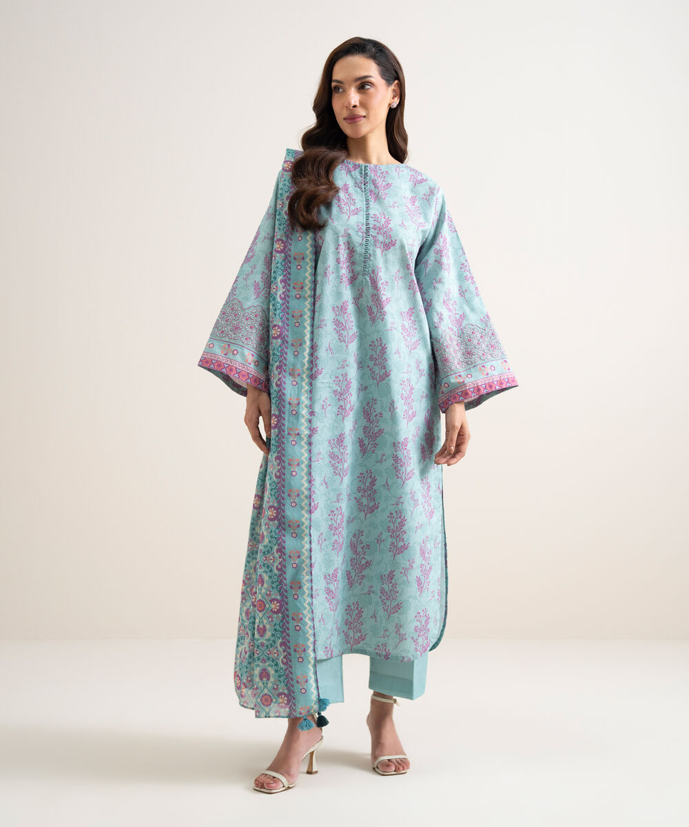 Women's Unstitched Lawn Embroidered Blue