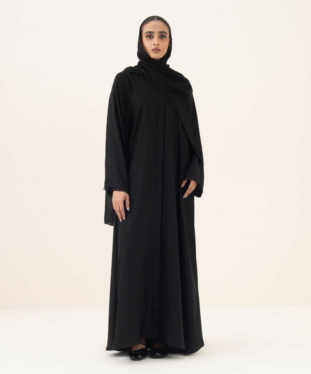 Women's black button through kimono Abaya