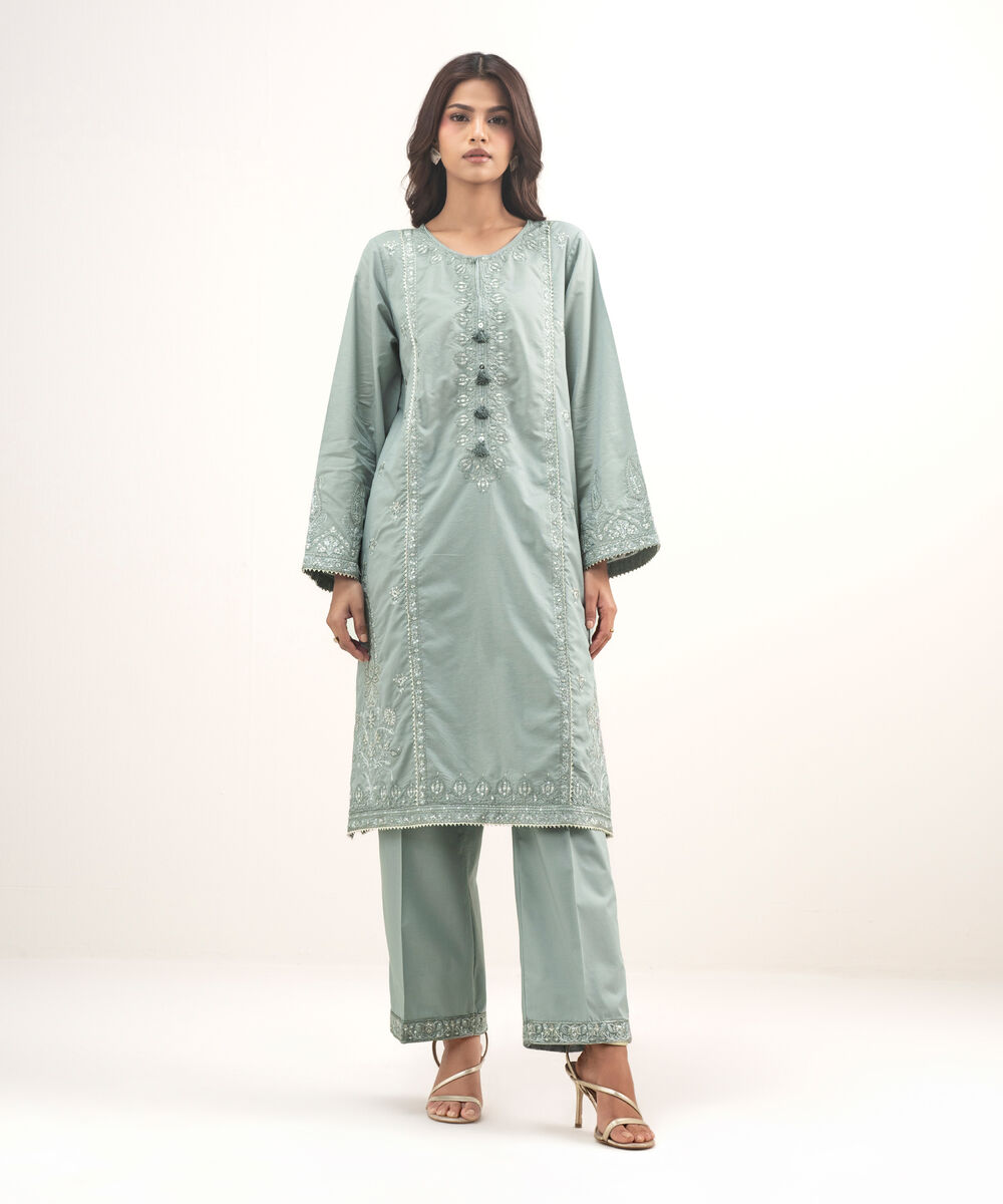 Women's RTW Zari Lawn Embroidered Grey 2 Piece Suit