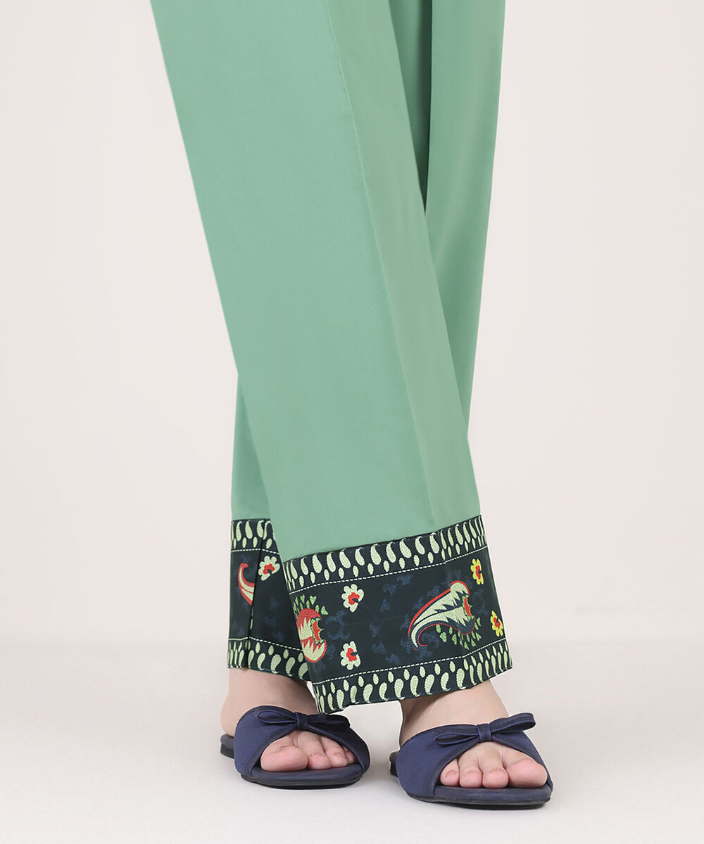 Women's RTW Cambric Green Solid Straight Pants