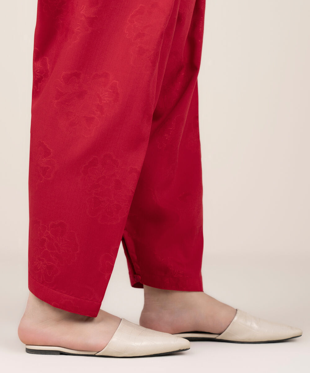 Women's RTW Self Jacquard Leno Solid Red Shalwar