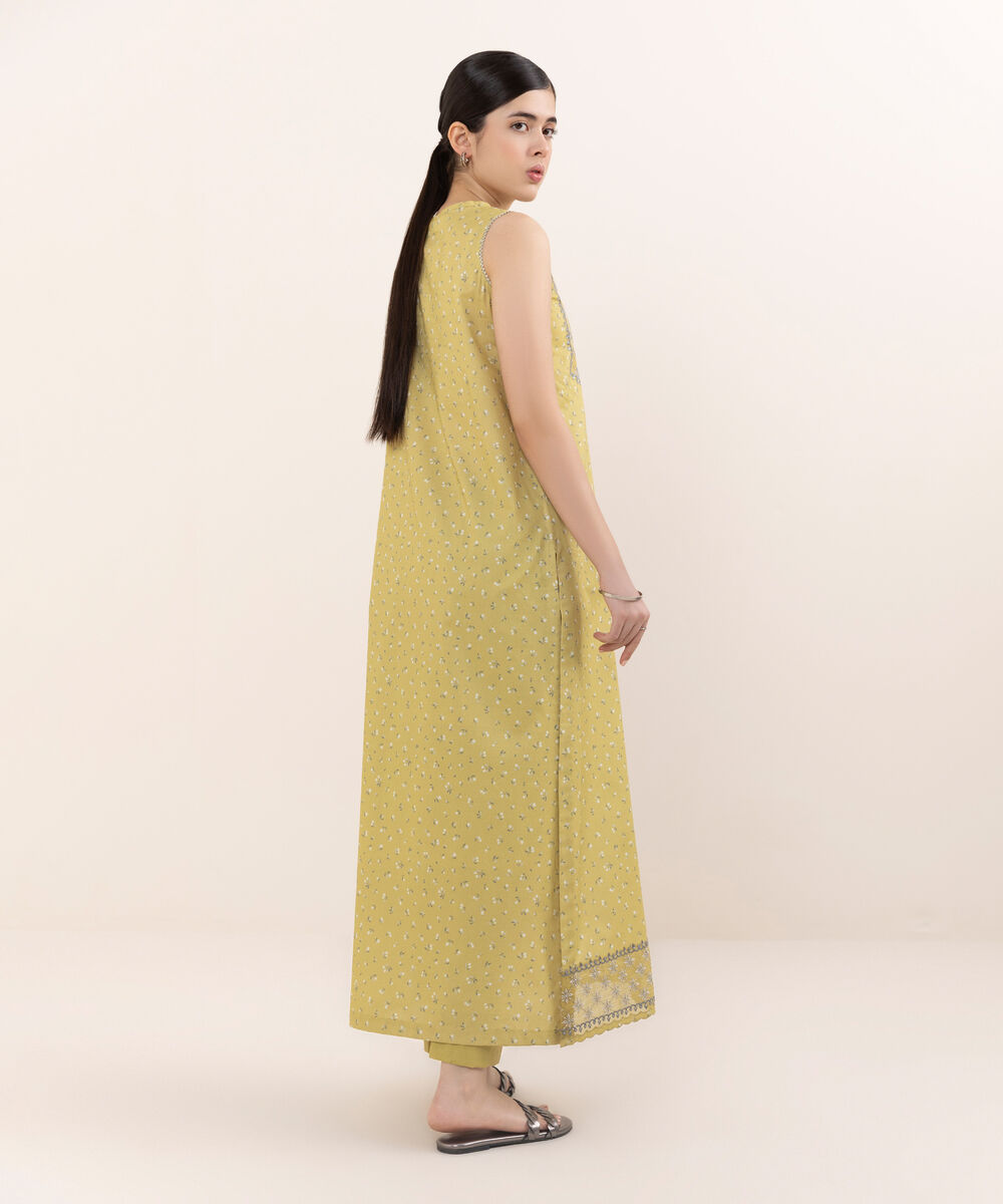 Women's Unstitched Lawn Embroidered Mustard Two Piece Suit