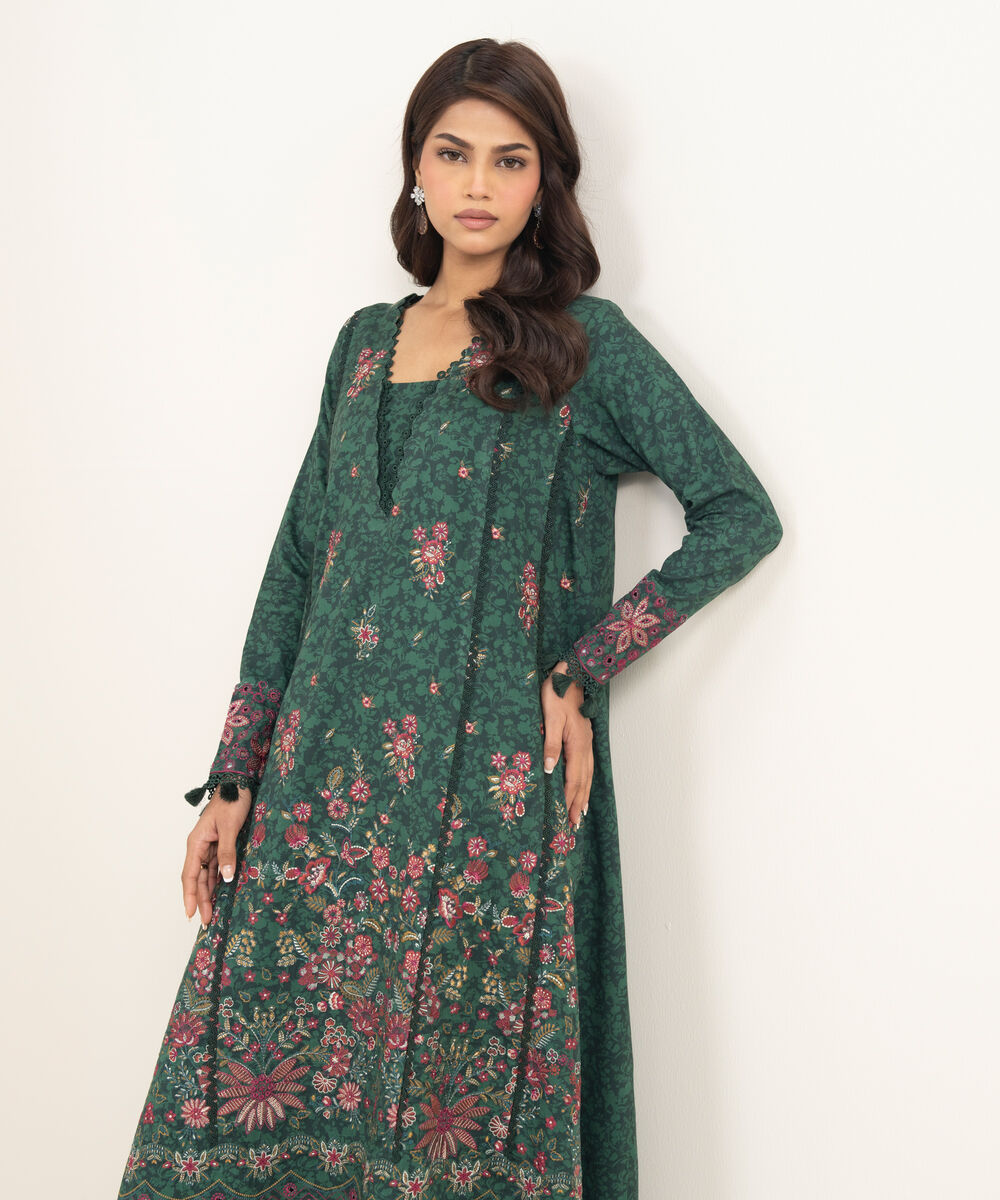 Women's Unstitched Twill Dark Green  3 Piece Suit