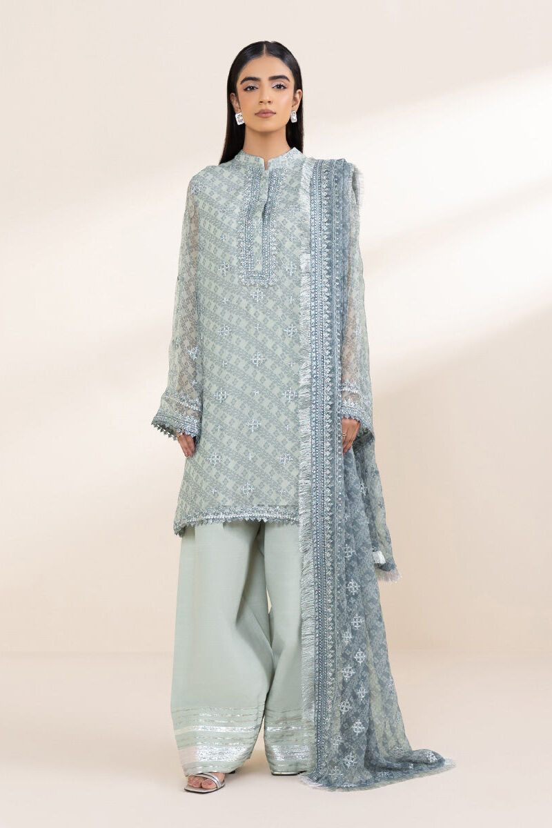 3 Piece - Embroidered Chiffon Suit