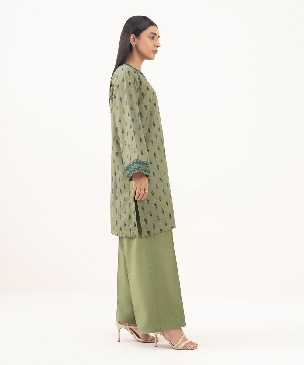 Women's RTW Light Khaddar Embroidered Green Straight Shirt