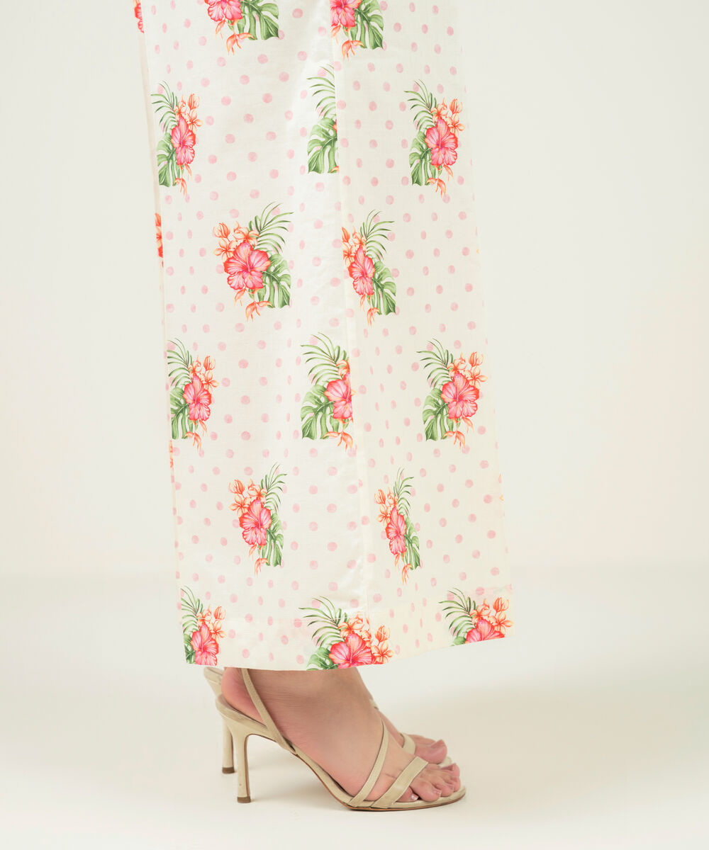 Women's RTW Cambric Printed Off White Flared Pants