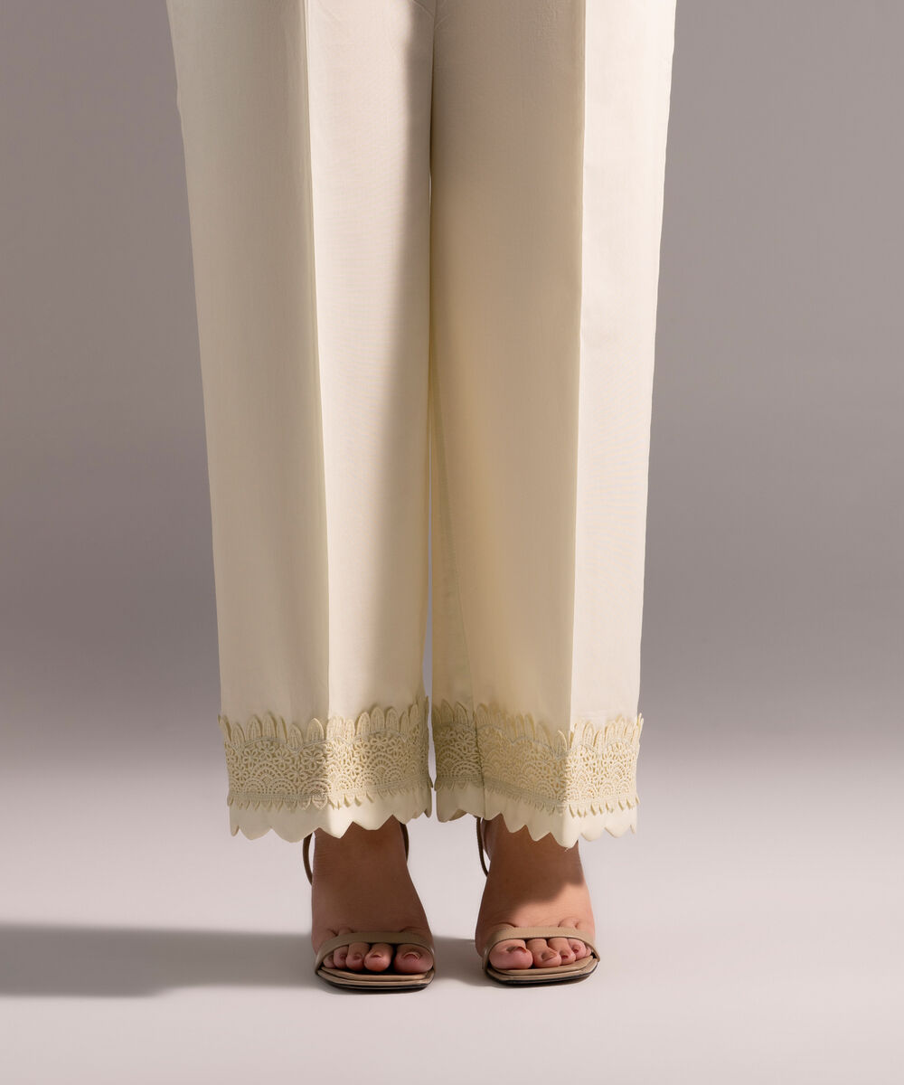 Women's RTW Cambric Solid Off White Culottes