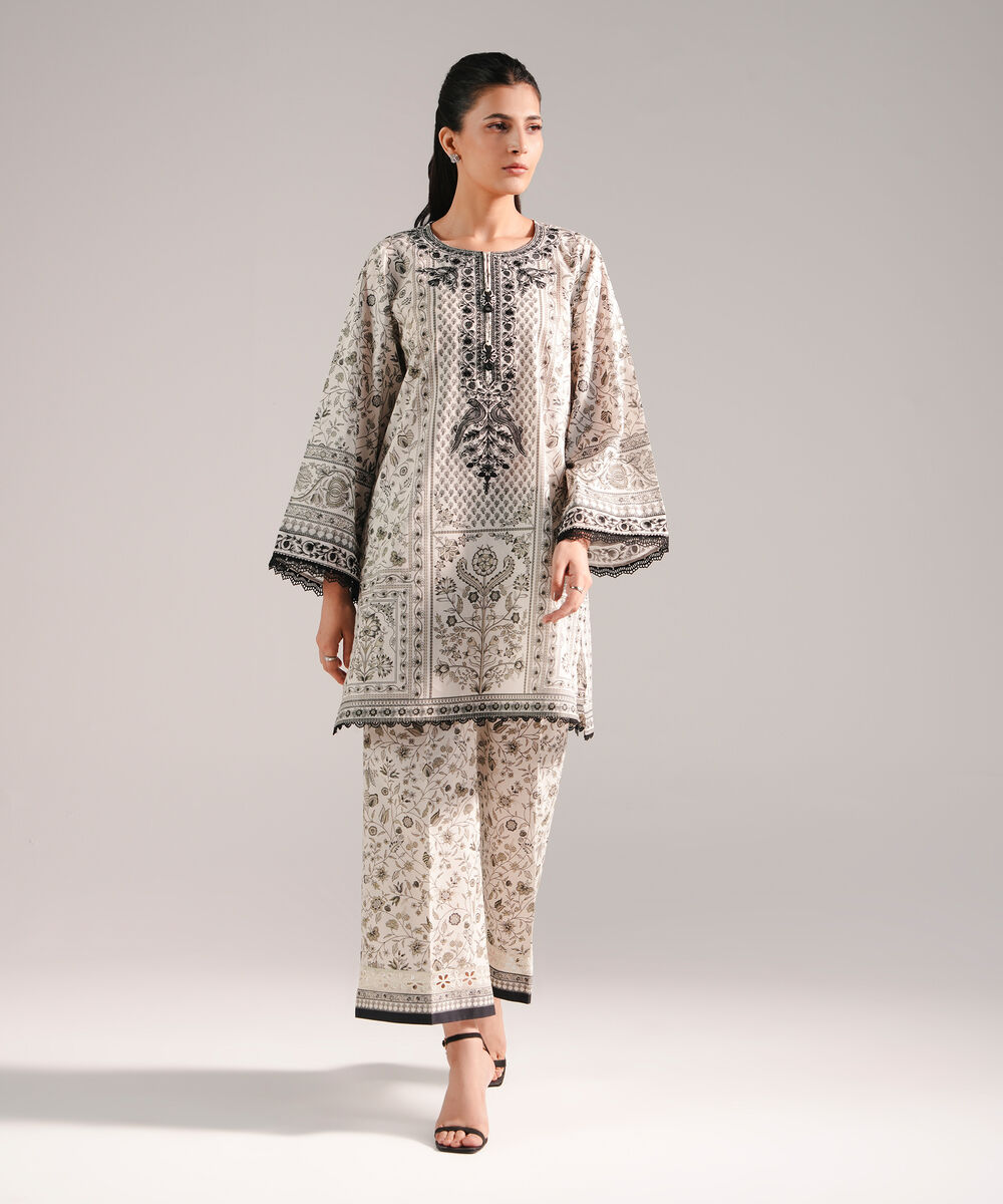 Women's RTW Lawn Embroidered White Straight Shirt