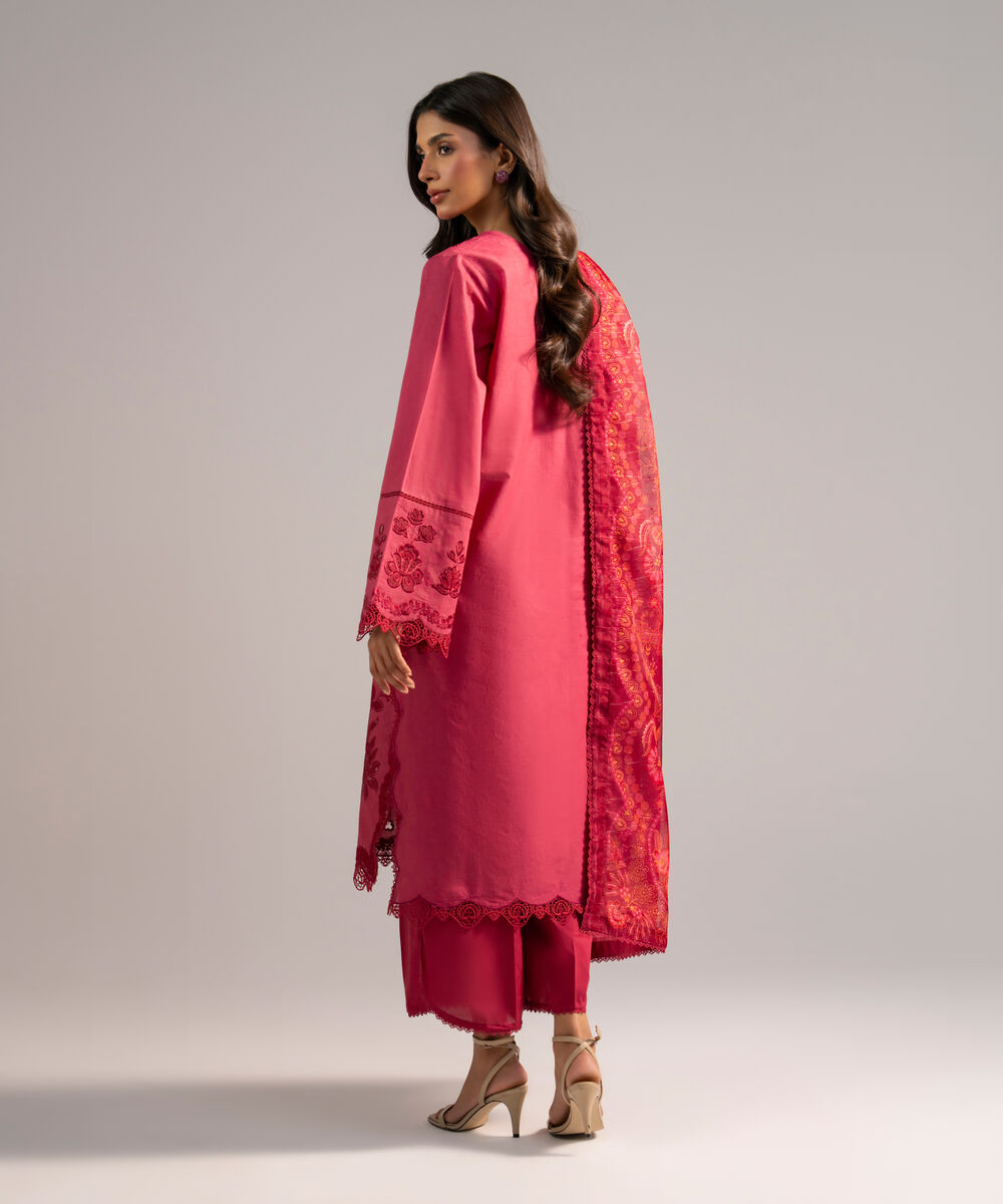 Women's RTW Lawn Embroidered Pink 3 Piece Suit