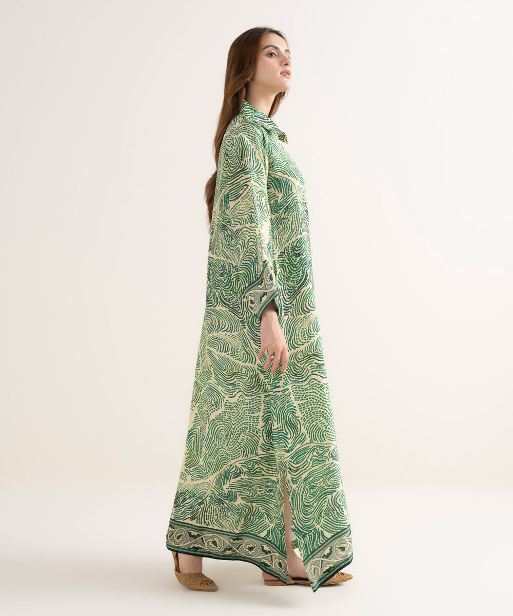 Women's RTW Premium Grip Printed Green Kaftan