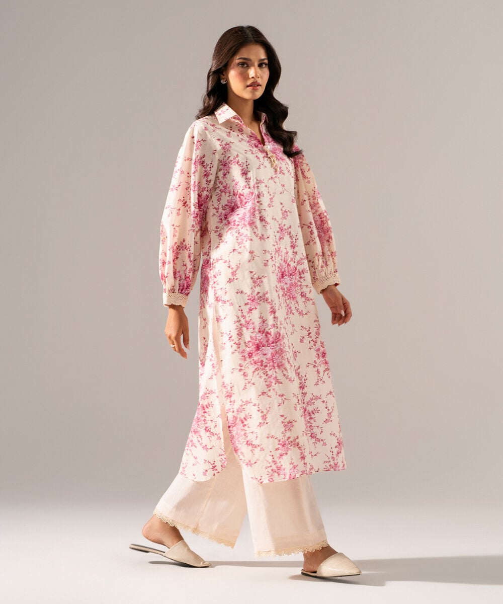 Women's RTW Cross Hatch Printed Off White Straight Shirt