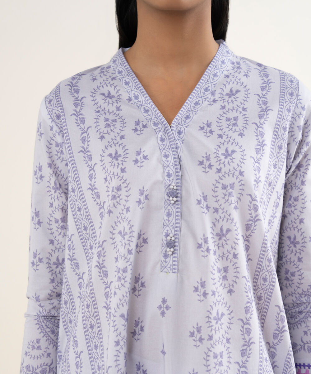 Women's Unstitched Lawn Printed Purple 3 Piece Suit