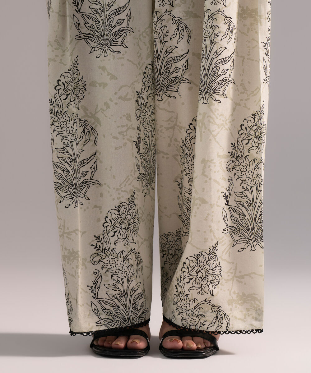 Women's RTW Cambric Printed Off White Shalwar