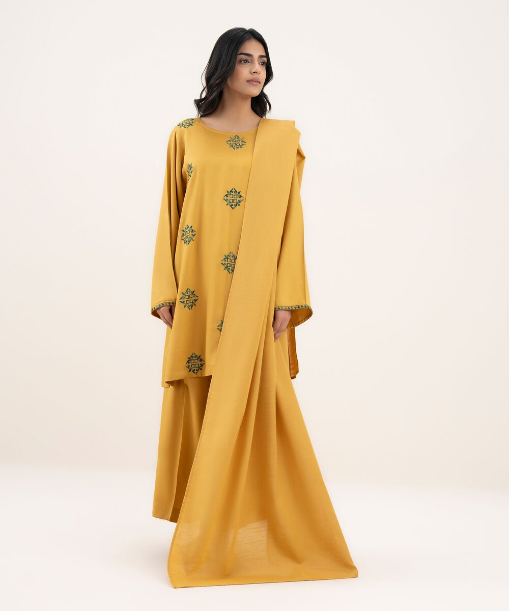 Solid Light Khaddar Yellow Dupatta