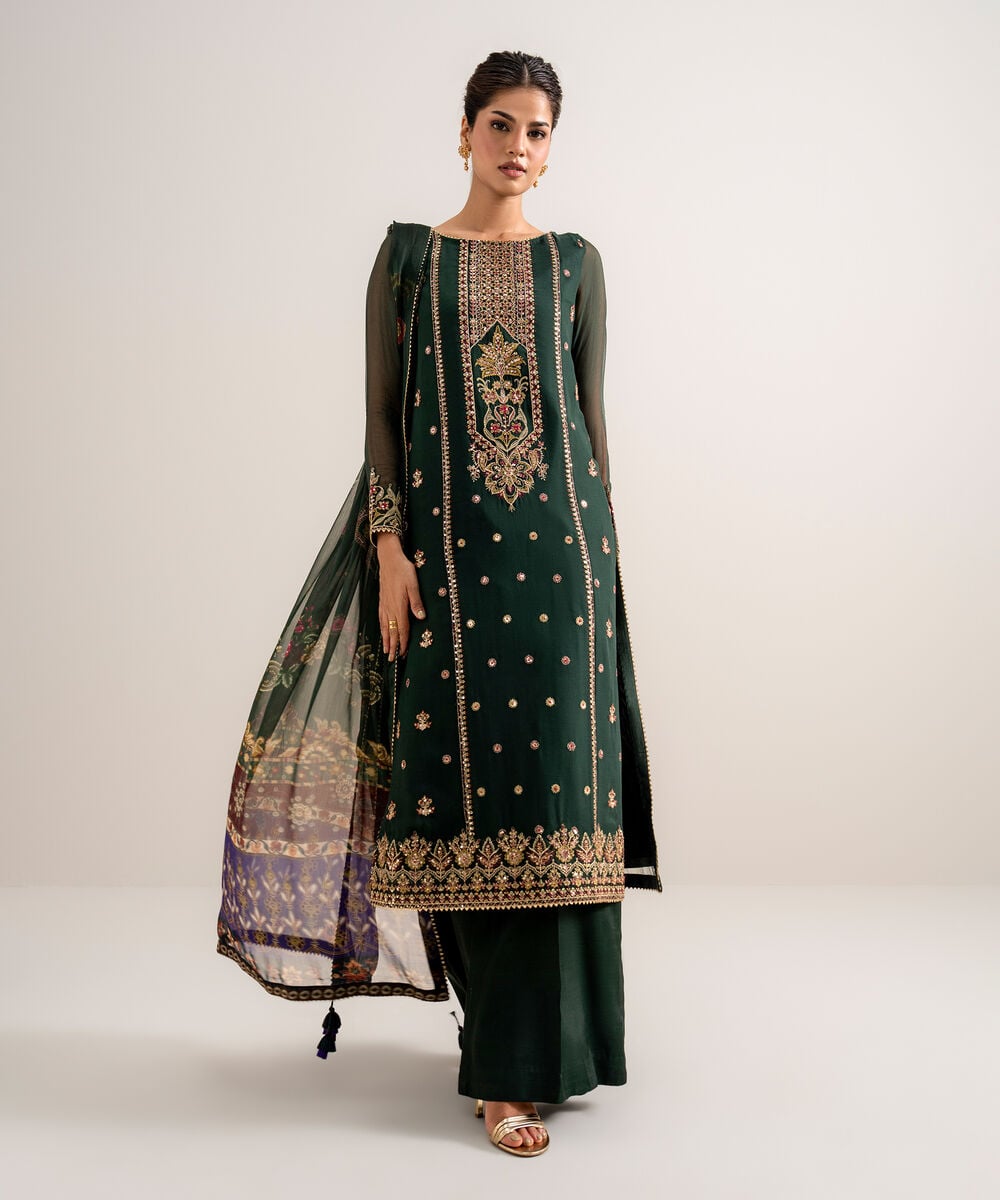 3 Piece - Embroidered Chiffon Suit