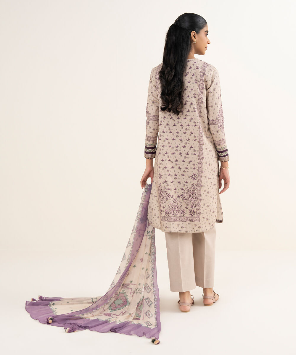 Women's Unstitched Cotton Embroidered Pink 3 Piece Suit