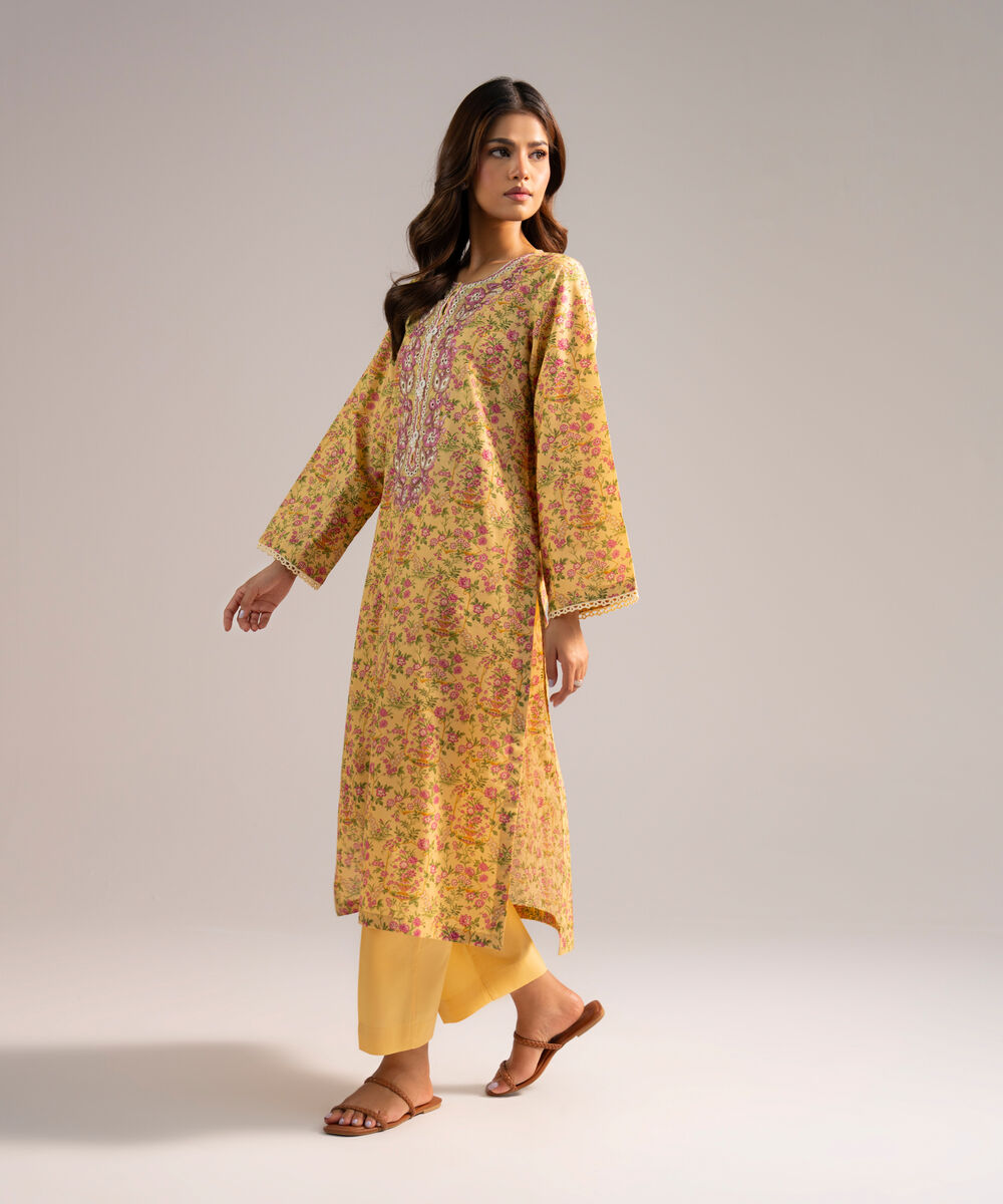Women's RTW Zari Lawn Embroidered Peach 2 Piece Suit