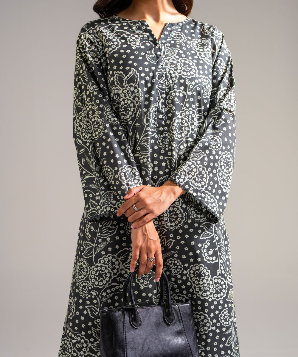 Women's RTW Lawn Printed Grey 3 Piece Suit