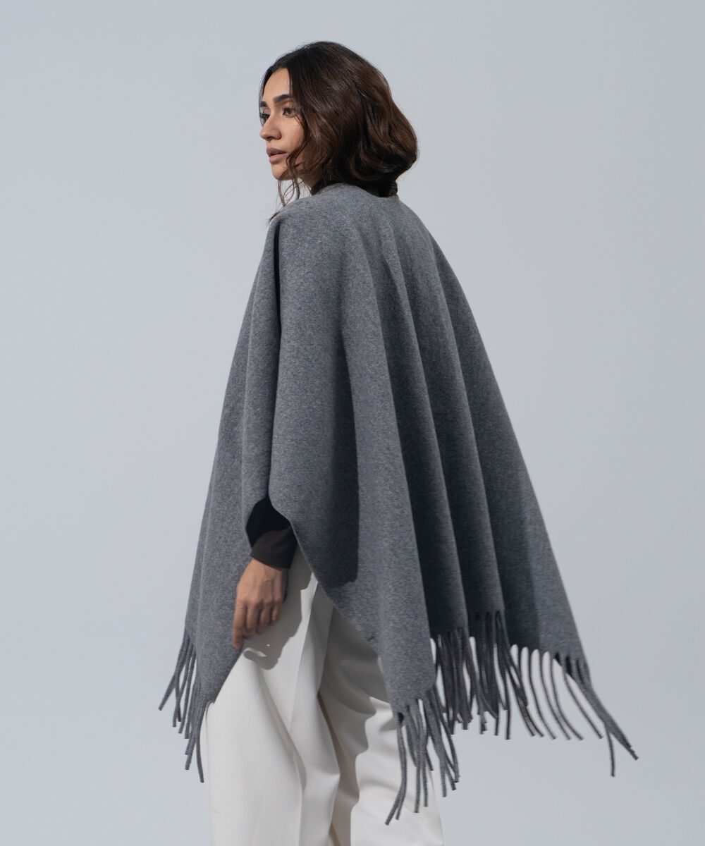 Women's Western Wear Grey Melange Polyester Cape Shawl