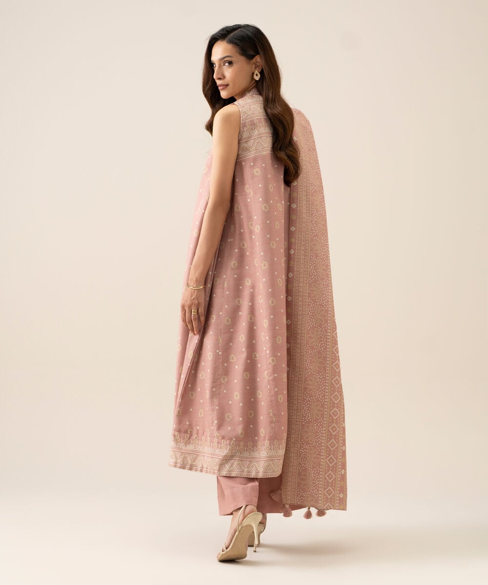 Women's Unstitched Light Khaddar Printed Light Tea Pink 3 Piece Suit