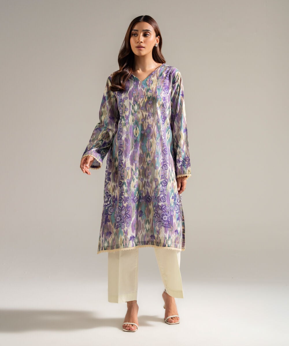 Women's RTW Dobby Embroidered Purple 2 Piece Suit