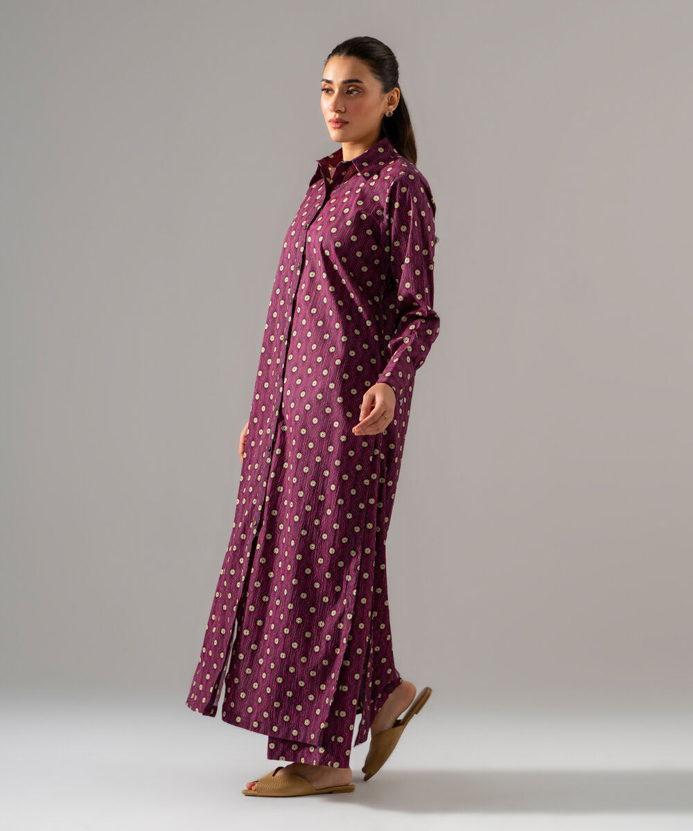 Women's RTW Seersucker Printed Purple 2 Piece Suit