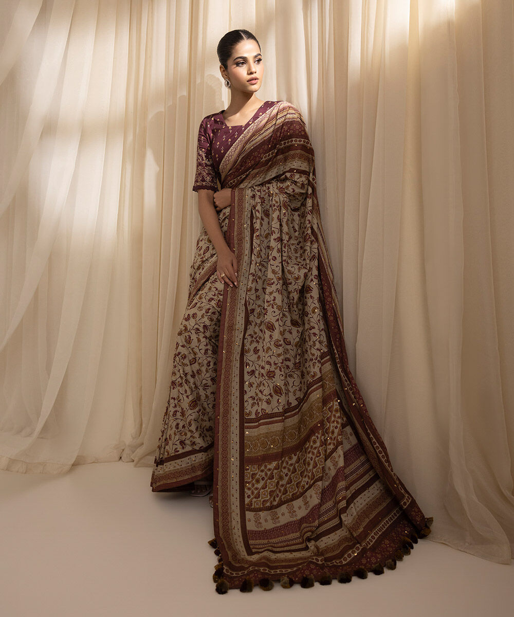 Women's Embroidered Dobby Red Saree