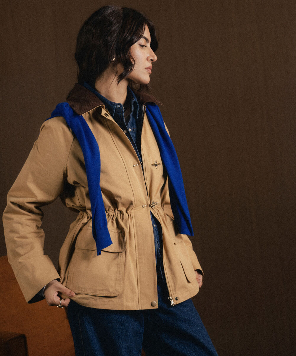 Women's Western Wear Khaki Cotton Utility Toggle-Front Jacket