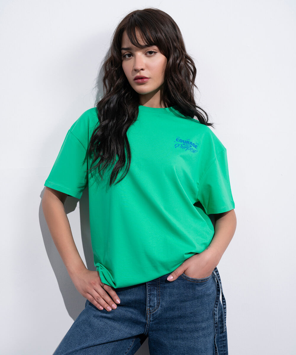 Women's Western Green Relaxed Fit Graphic T-Shirt