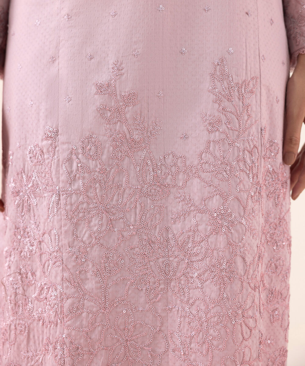 Women's RTW Dobby Pink Embroidered A-Line Shirt