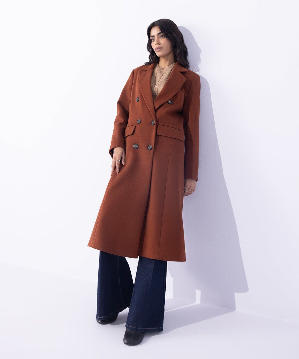 Double Breasted Long Coat Women's Western Wear Brown Double Breasted Long Coat