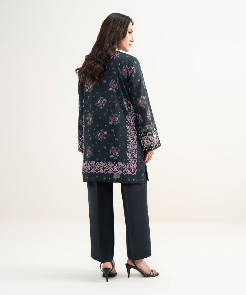Women's RTW Lawn Embroidered Black Straight Shirt