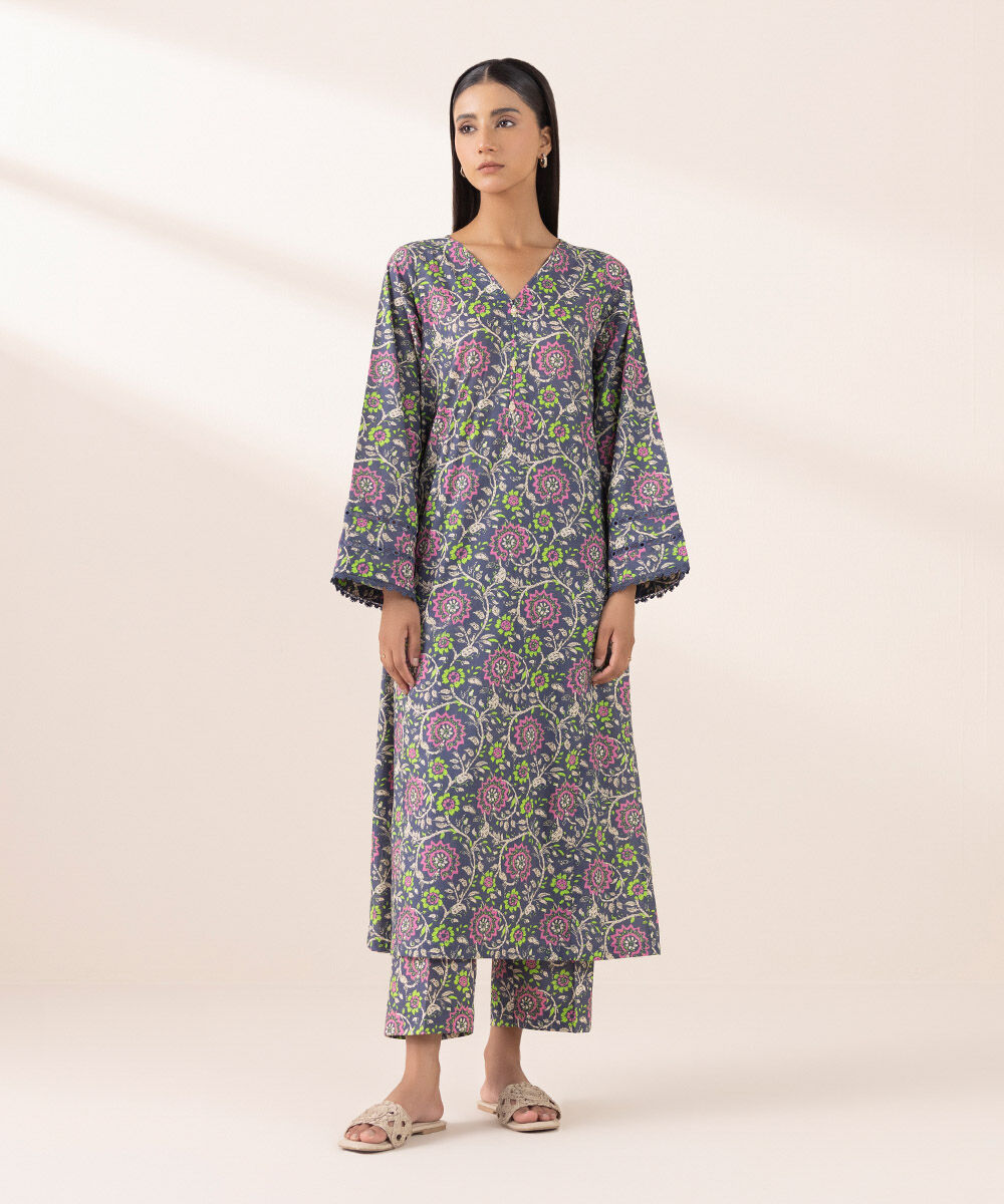 Women's Pret Cross Hatch Blue Printed A-Line Shirt