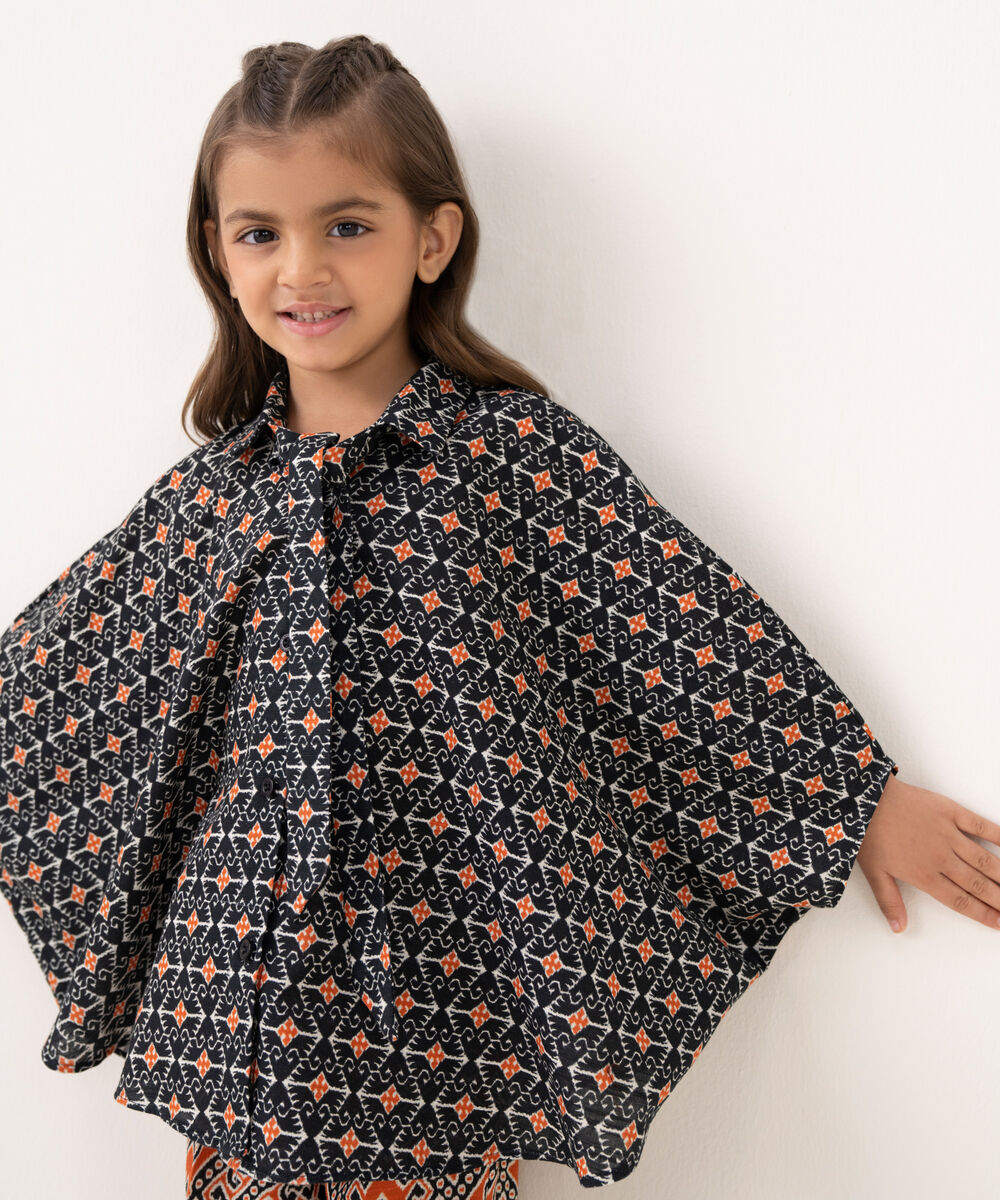 Girl's Light Khaddar Printed Black 2 Piece Suit