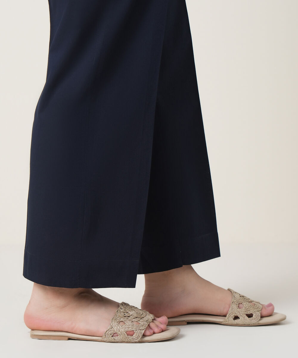 Women's RTW Cambric Blue Solid Trousers