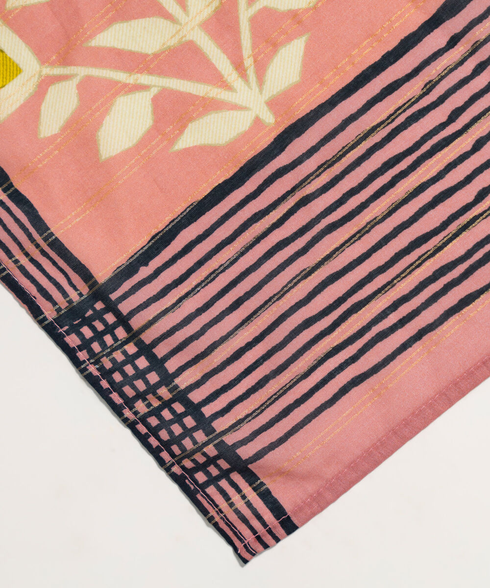 Zari Cotton Printed Pink Dupatta
