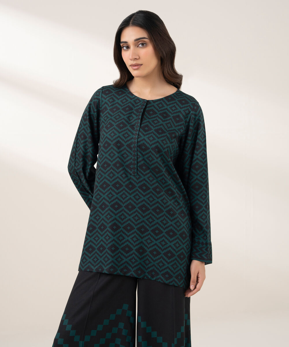 Women's RTW Viscose Linen Printed Straight Blue Shirt