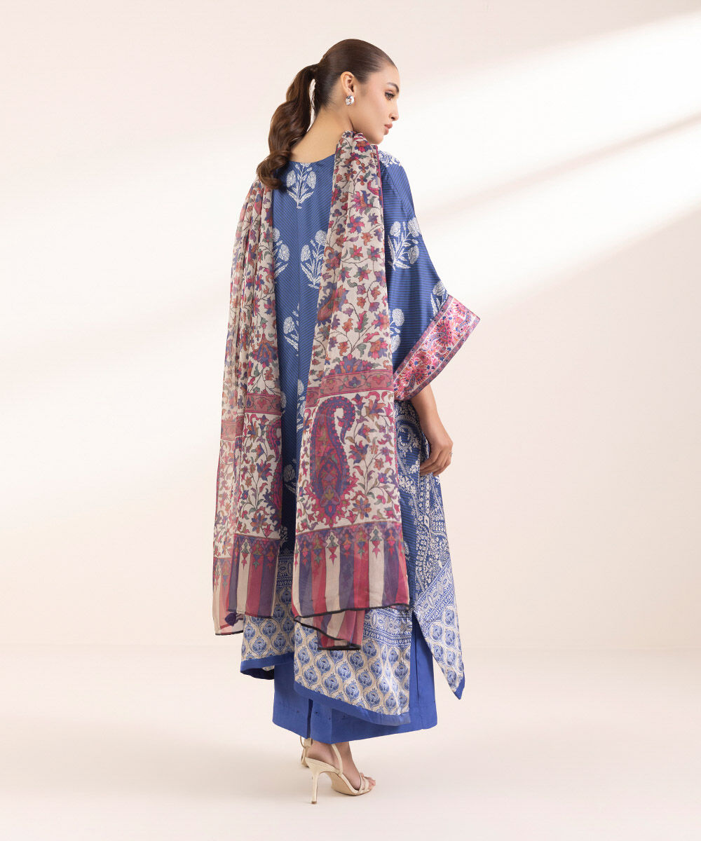 Woman - Blue 3 Piece - Embellished Silk Suit