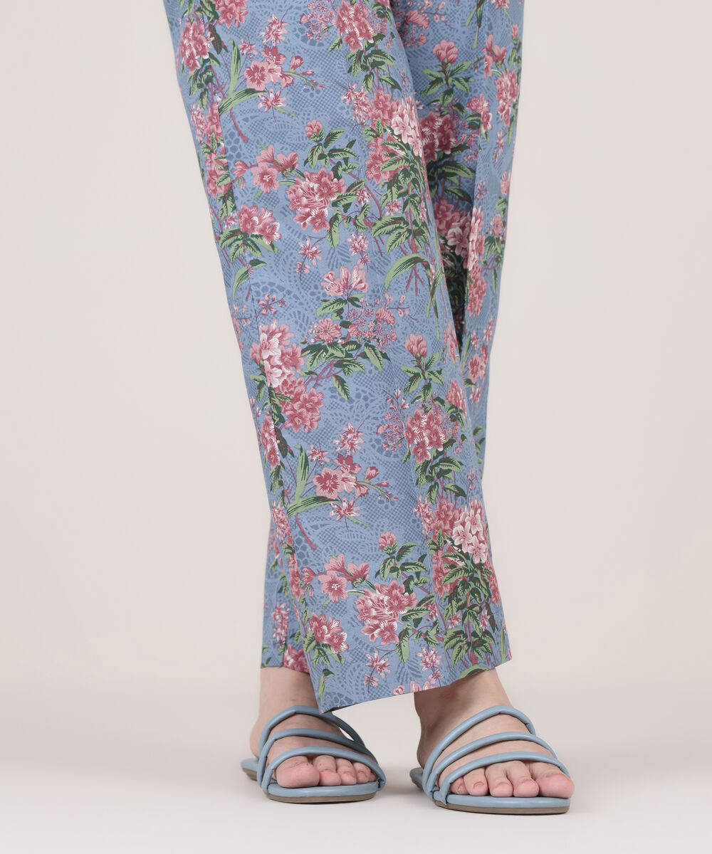 Women's RTW Cambric Blue Printed Straight Pants