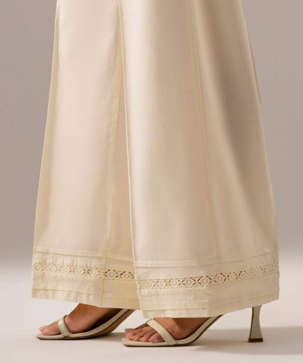 Women's RTW Cambric Solid Off White Culotte