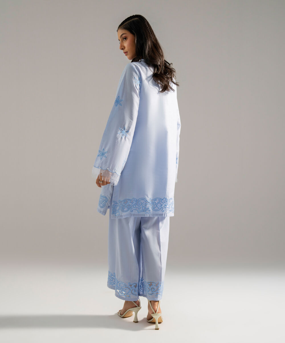 Women's RTW Cross Hatch Solid Embroidered Blue 2 Piece Suit
