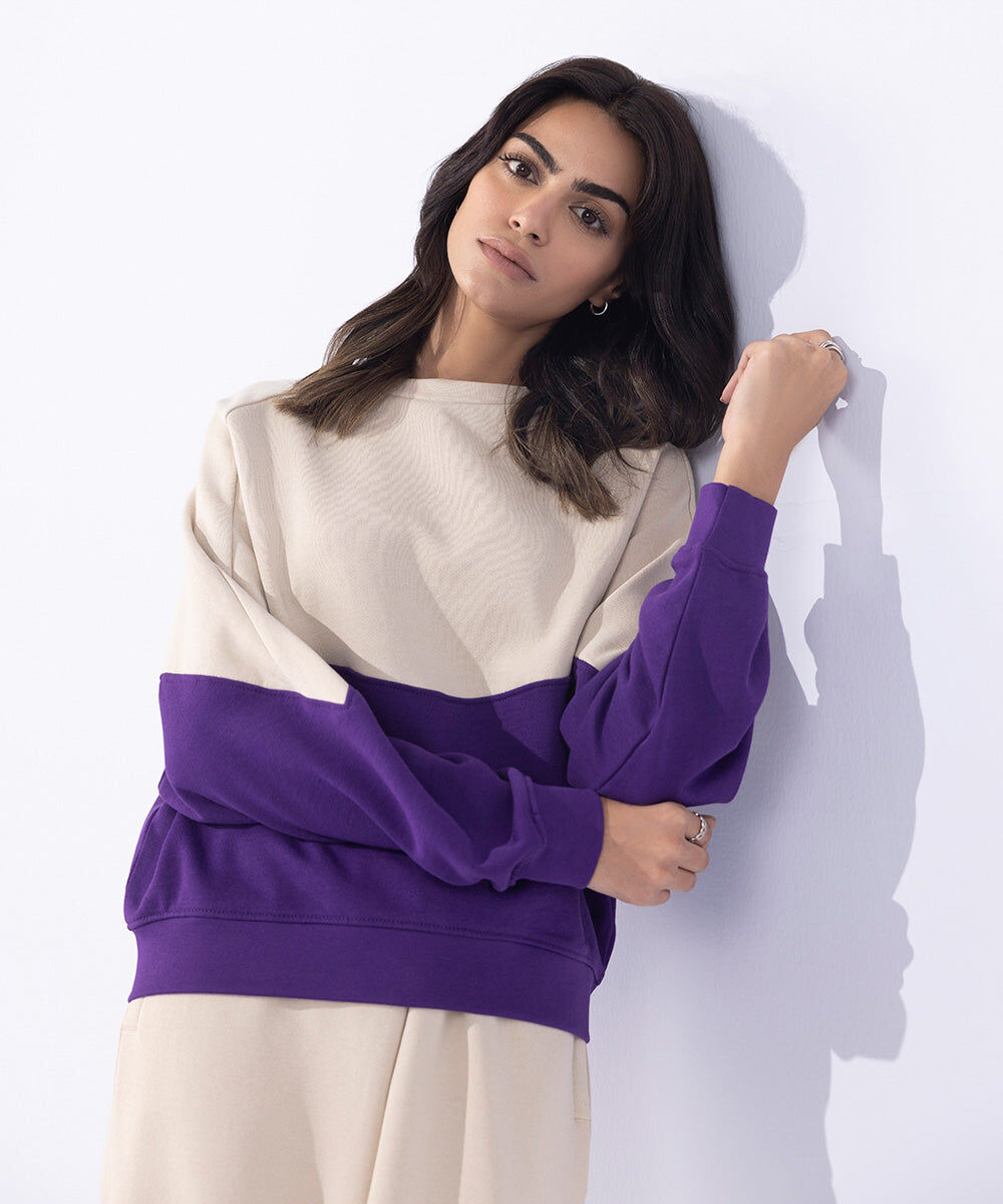 Woman - Purple Color Blocked Sweatshirt